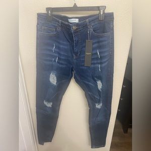 Legend London Men’s skinny ripped blue jeans